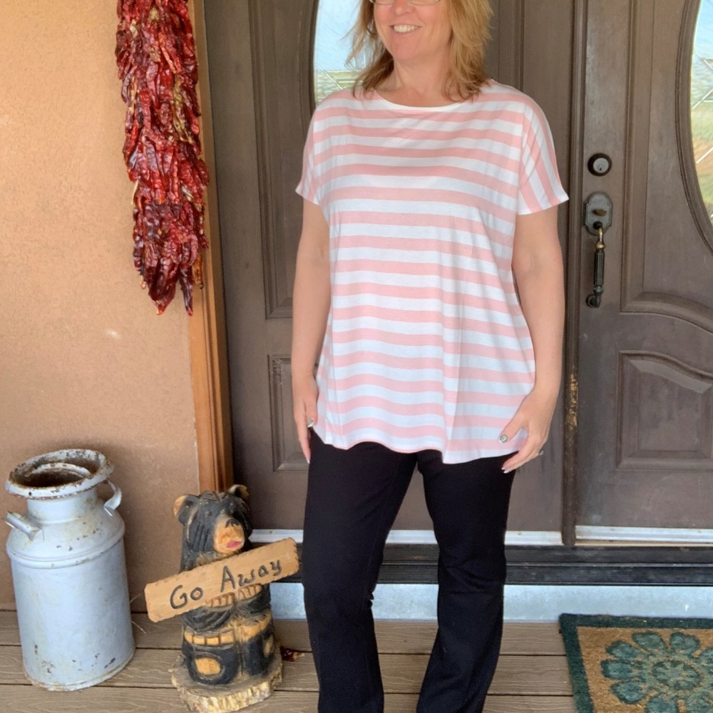 Boat Neck Tee Pink Stripe